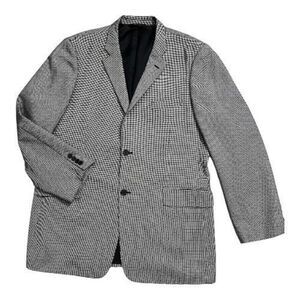 John W Nordstrom Blazer 100% Wool Black Grey Houndstooth Men 46L Two-Button